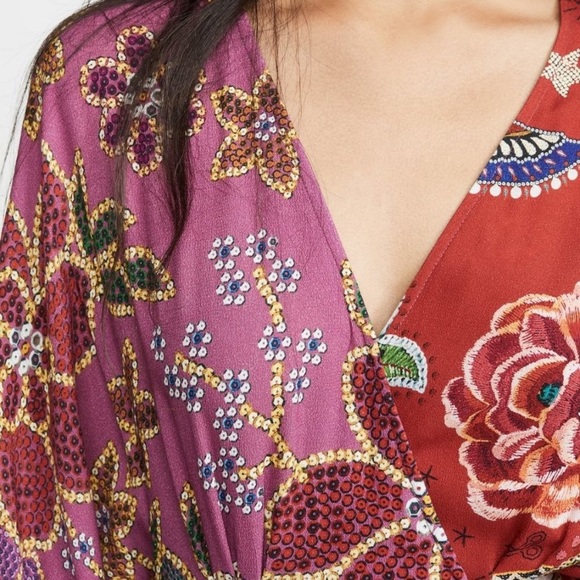 FARM Rio Floral Sparkle Mixed Wrap Maci Dress in Multi - Picture 3 of 3